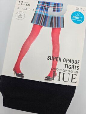 NWHue Super Opaque Tights Smooth Control Top Size 2 5'5" - 6'0" Black 90 Den